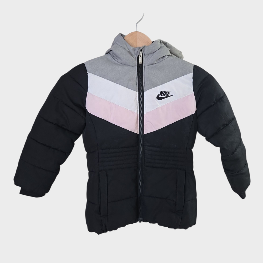 Nike Black, Gray, and Pink Hooded Puff Jacket